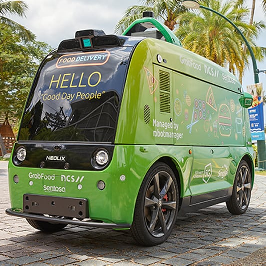 Food delivery service by outdoor autonomous vehicle via <span class=